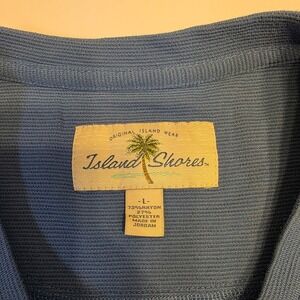 Island Shores Original Island Wear T-Shirt Mens L Blue Textured Rayon Blend